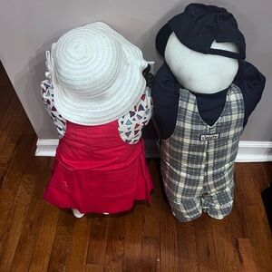 Adorable Stuffed Dolls with Kids' Plaid and Red Outfit Set children hiding faces